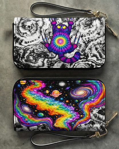 SCRATCHING CAT GALAXY ZIPPER LEATHER WALLET- KMTM1104262