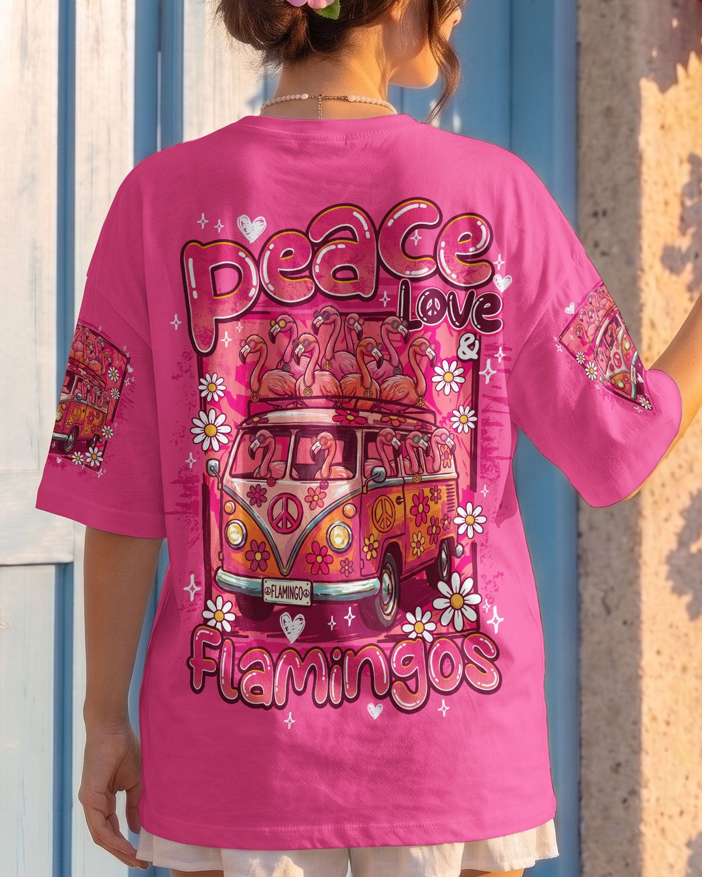 PEACE LOVE AN FLAMINGOS ALL OVER PRINT - TY0807261