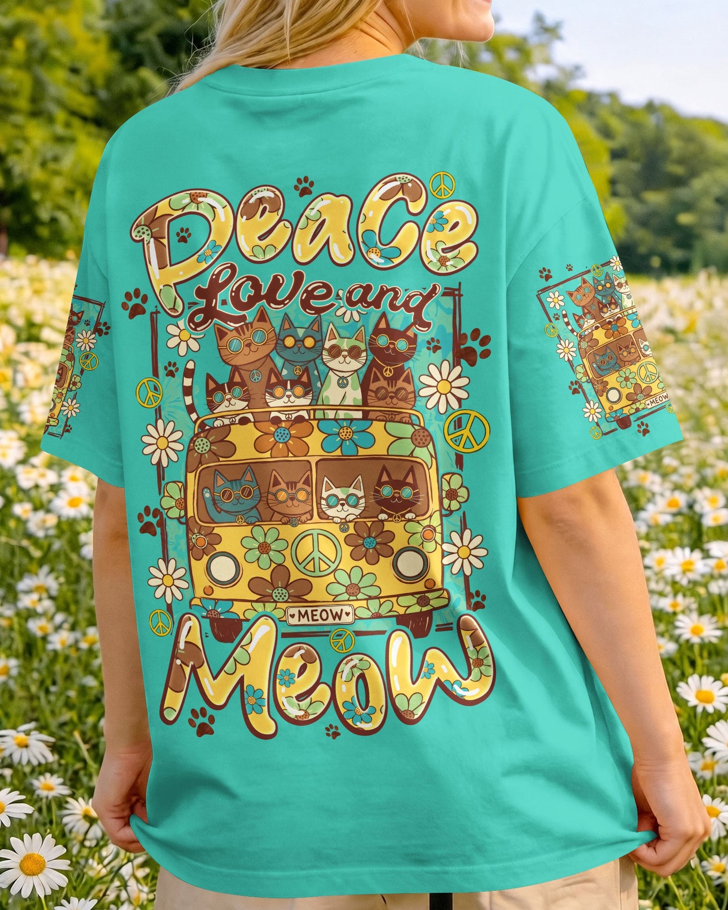 PEACE LOVE AND MEOW ALL OVER PRINT - TYQY0707263