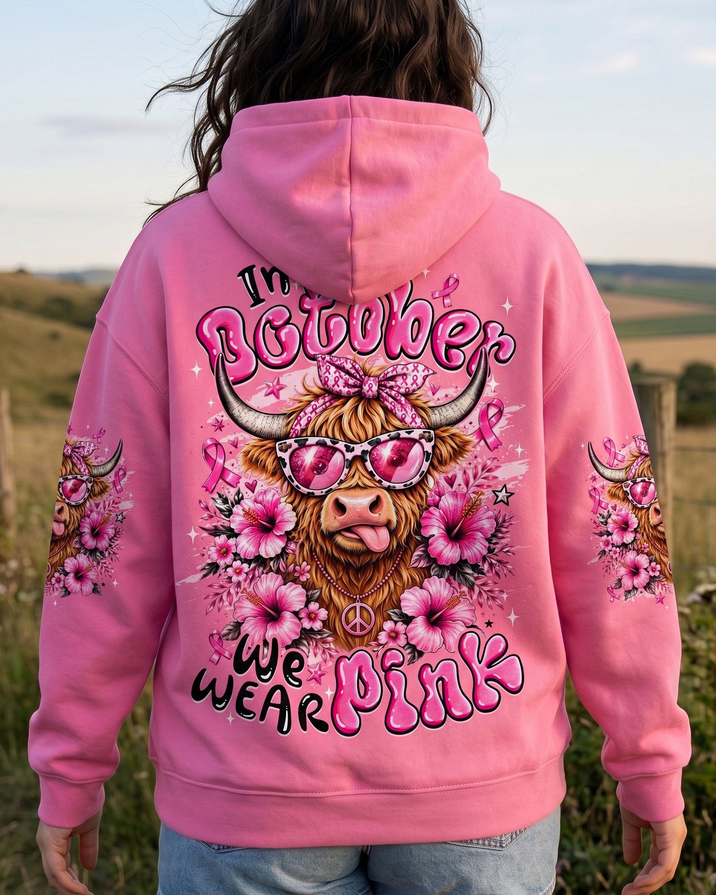 IN OCTOBER WE WEAR PINK BREAST CANCER AWARENESS HIGHLAND COW ALL OVER PRINT - TYQY1507261