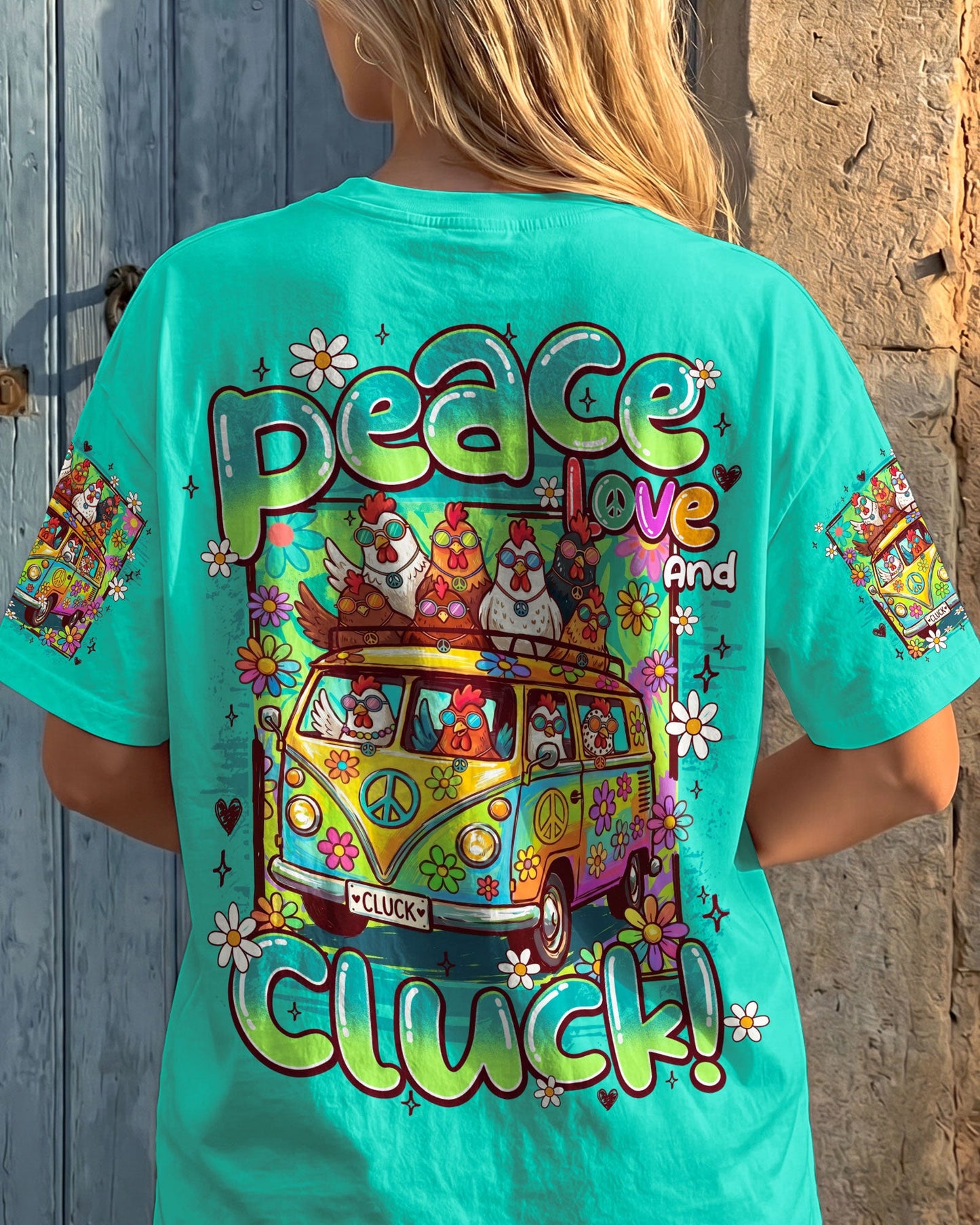 PEACE LOVE AND CLUCK CHICKENS ALL OVER PRINT - TY0907262