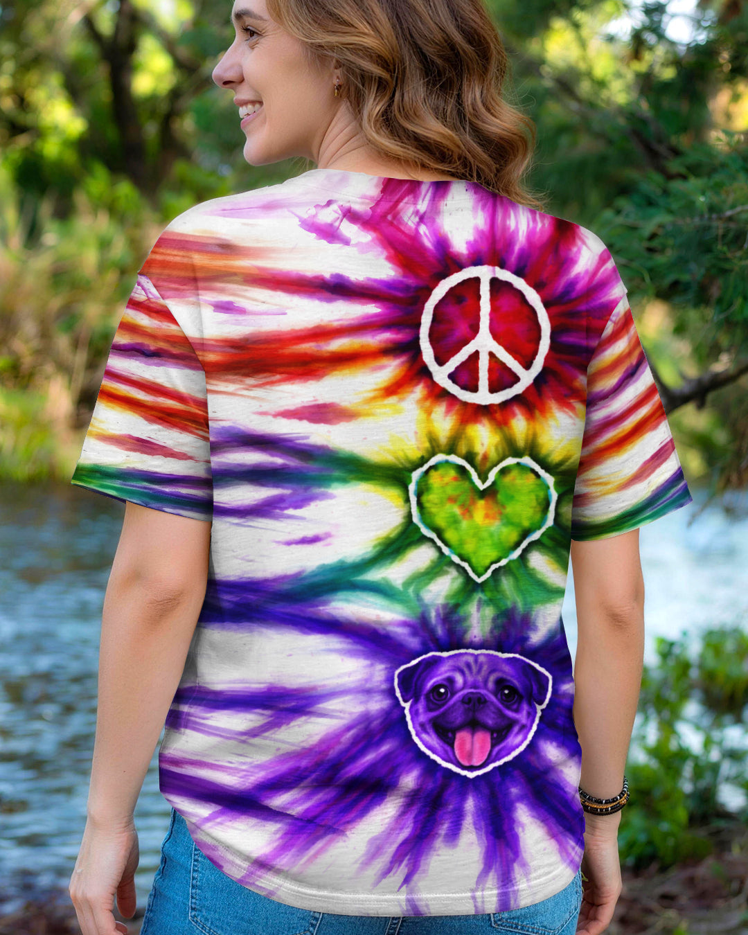 PEACE LOVE PUG DOG FACE SWIRL ALL OVER PRINT  - TLHG0704261