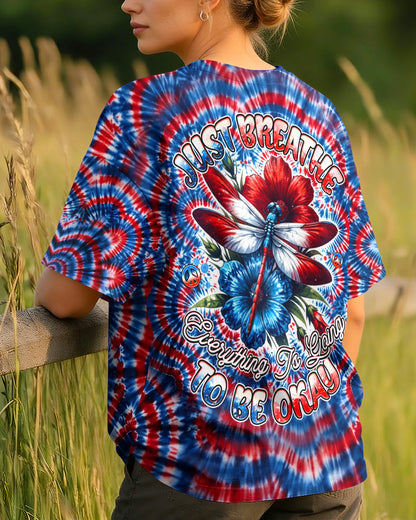 JUST BREATHE DRAGONFLY RED WHITE & BLUE SWIRL ALL OVER PRINT - TLHG0304262
