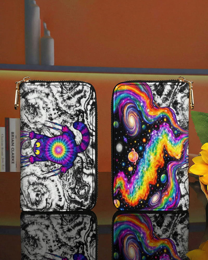 SCRATCHING CAT GALAXY ZIPPER LEATHER WALLET- KMTM1104262