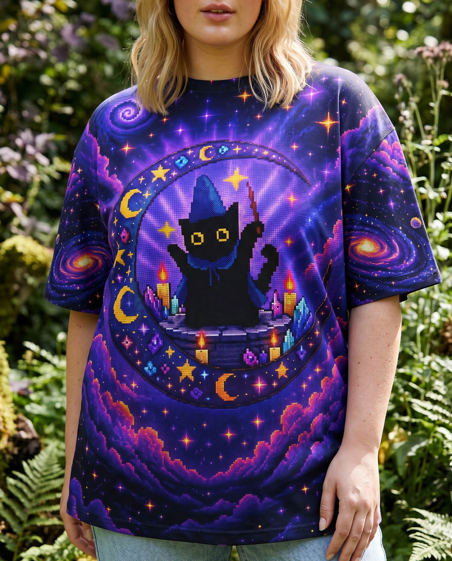 GALAXY WITCH CAT PIXEL ALL OVER PRINT - KMTM2205261