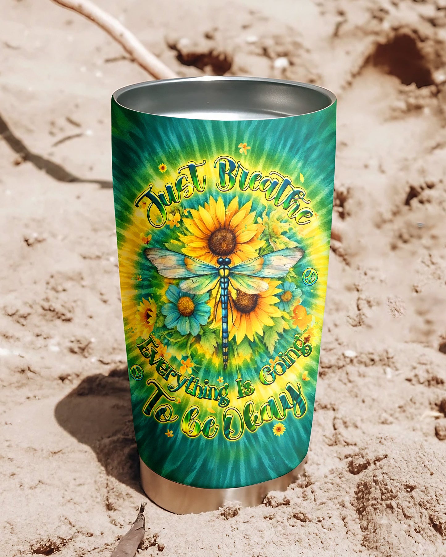 JUST BREATHE DRAGONFLY FLORAL SWIRL TUMBLER - TLHG1304262
