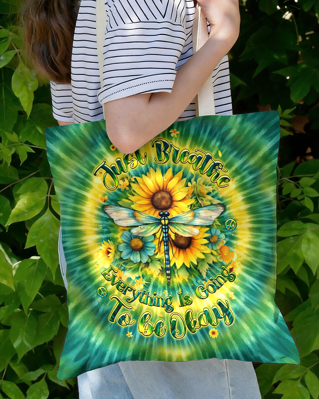 JUST BREATHE DRAGONFLY FLORAL SWIRL TOTE BAG  - TLHG1304261
