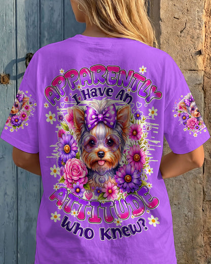 APPARENTLY I HAVE AN ATTITUDE WHO KNEW YORKSHIRE TERRIER DOG ALL OVER PRINT - TY1605261