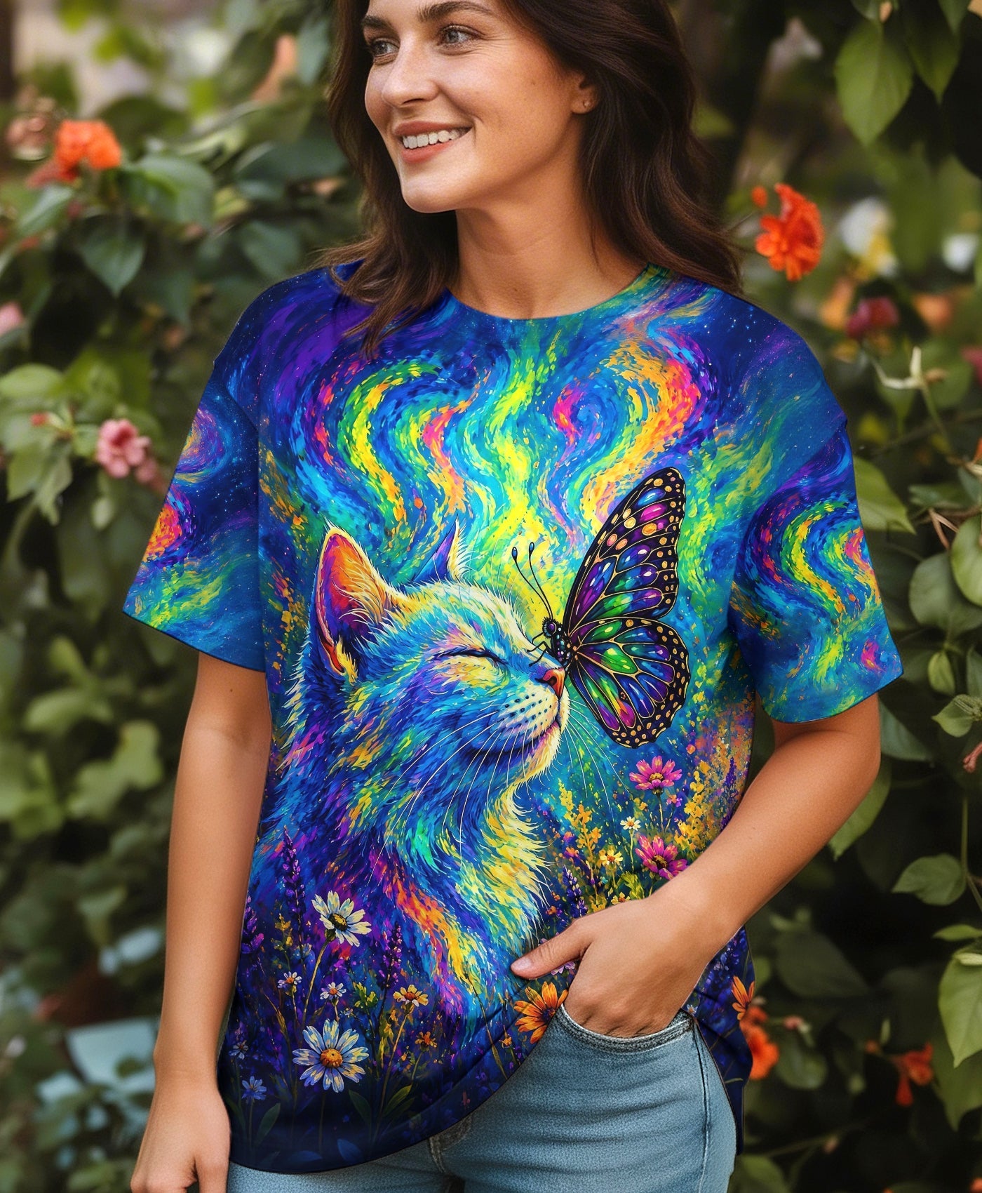 CAT WITH BUTTERFLY  ALL OVER PRINT  - TLHG1805261