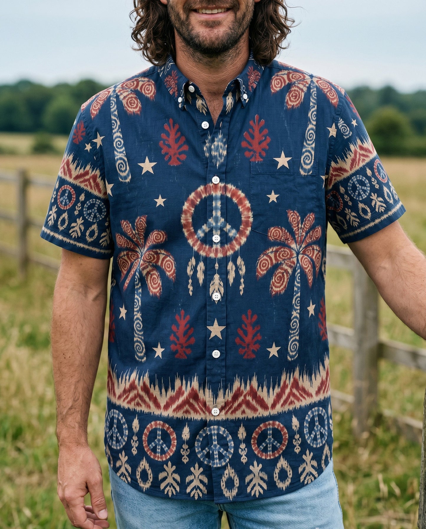 PEACE PALM IKAT BUTTON-DOWN COLLAR SHIRT - KMTM0906261