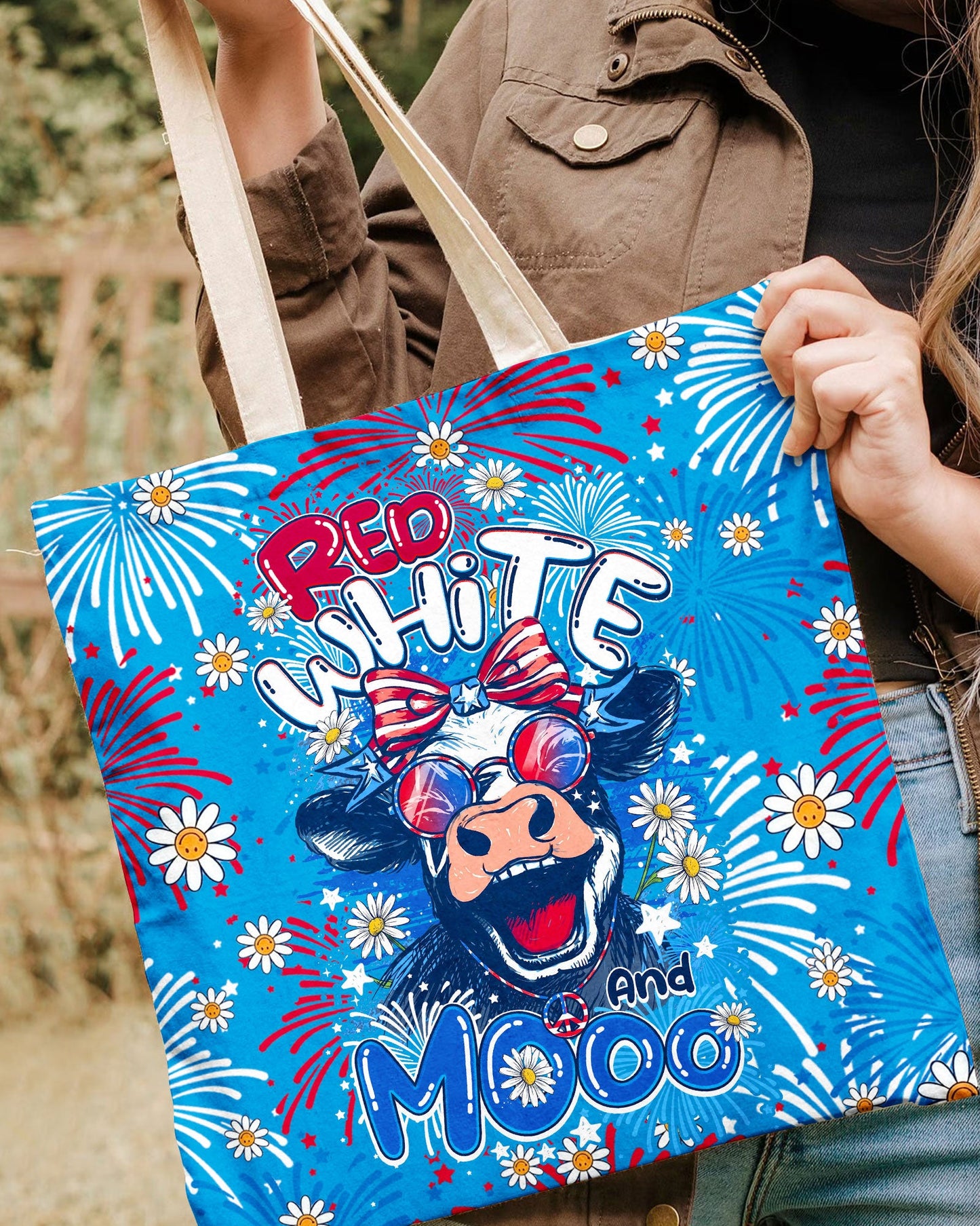 RED WHITE AND MOOO COW TOTE BAG - TY1306264