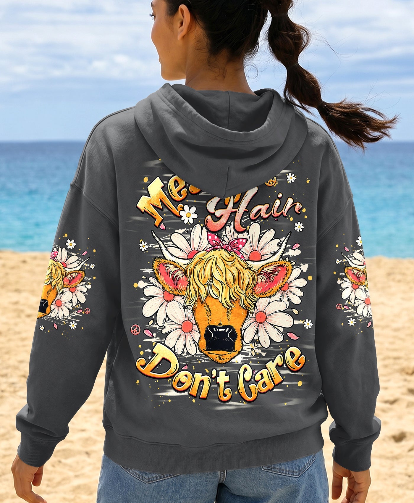 MESSY HAIR DON'T CARE COW ALL OVER PRINT - TLHG1806262