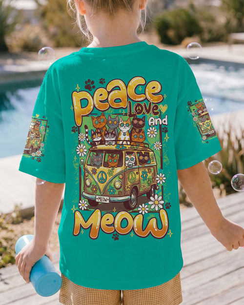 PEACE LOVE AND MEOW CATS KIDS ALL OVER PRINT - TY0707262