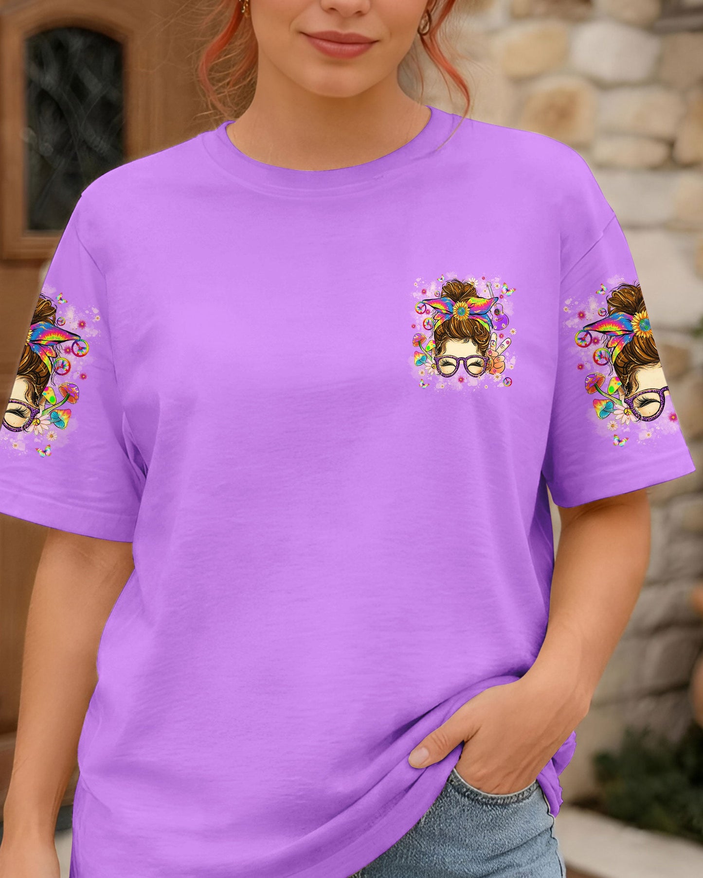 DON'T WORRY BE HIPPIE MESSY BUN ALL OVER PRINT - TYLN3006262