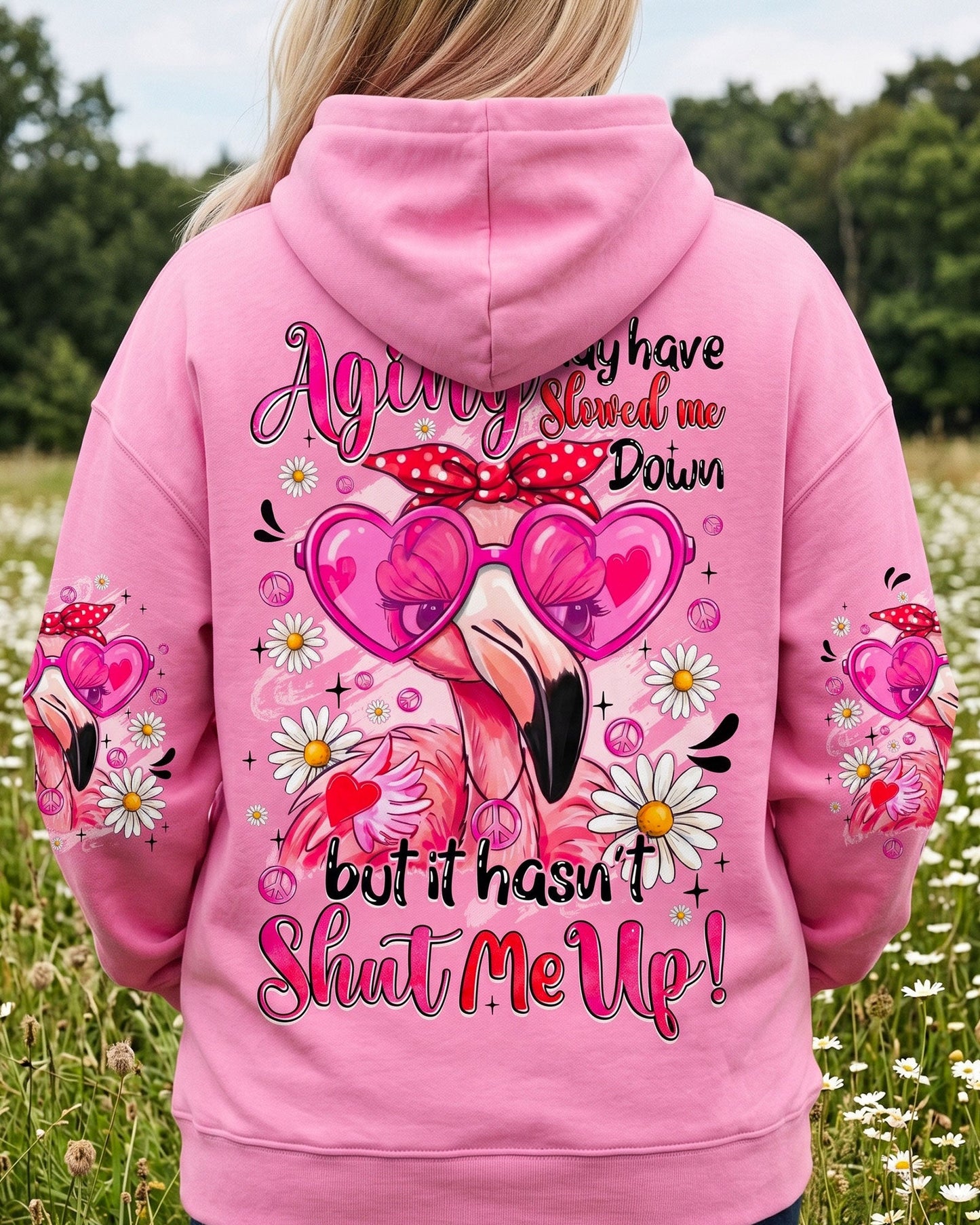 AGING MAY HAVE SLOWED ME DOWN FLAMINGO ALL OVER PRINT - TYQY0207261
