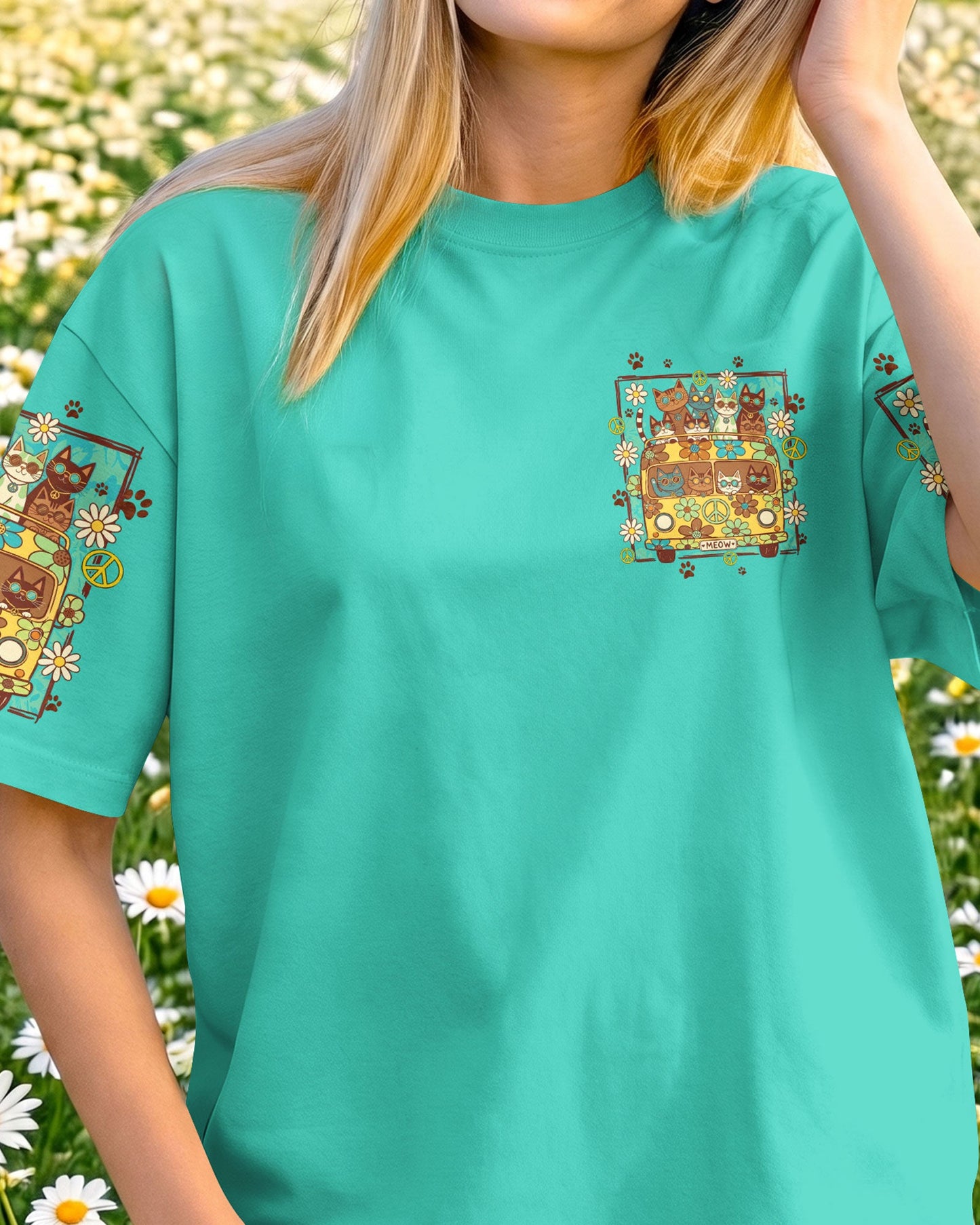 PEACE LOVE AND MEOW ALL OVER PRINT - TYQY0707263