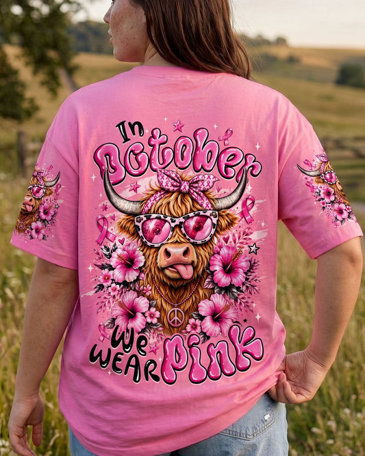 IN OCTOBER WE WEAR PINK BREAST CANCER AWARENESS HIGHLAND COW ALL OVER PRINT - TYQY1507261
