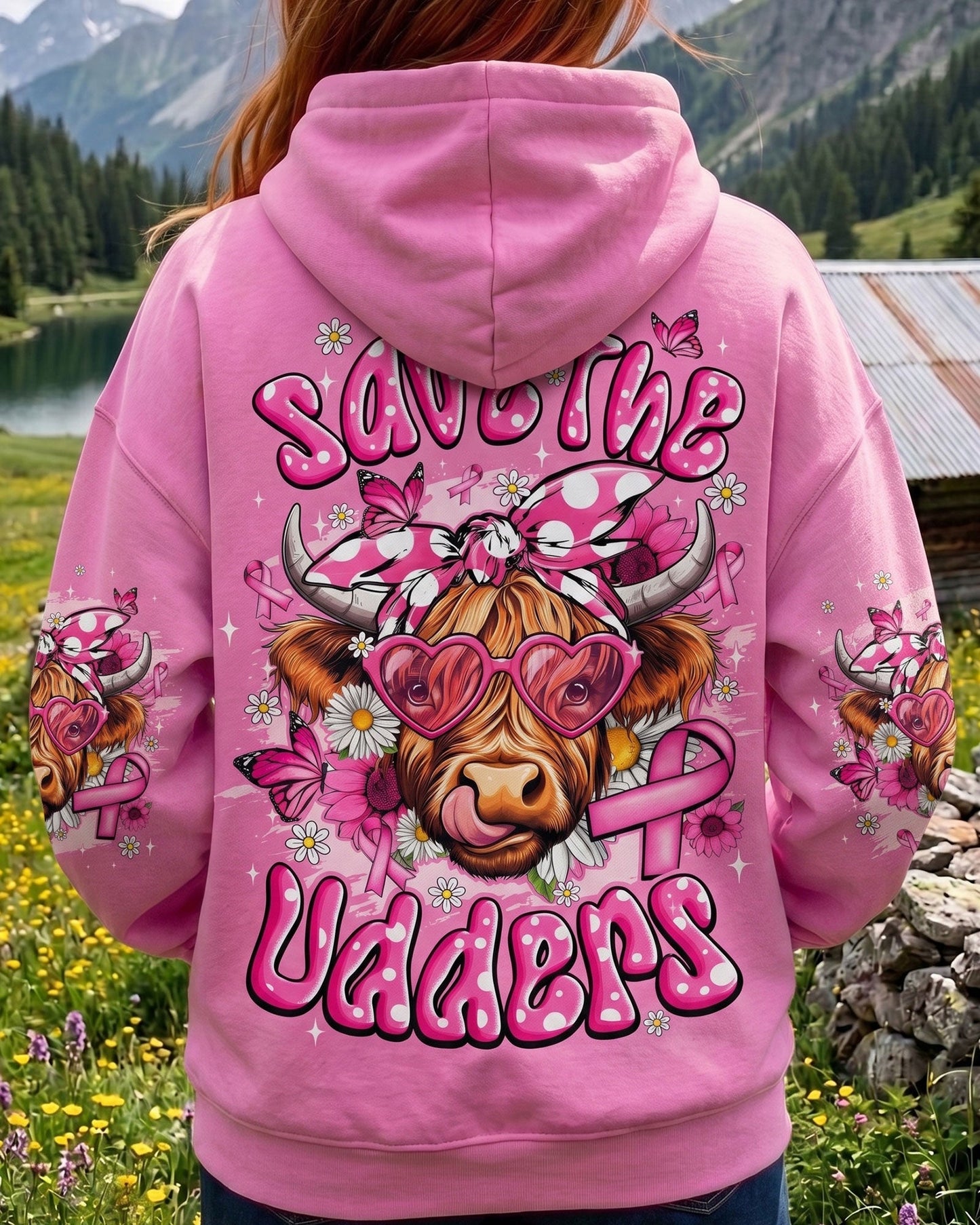 SAVE THE UDDERS HIGHLAND COW BREAST CANCER AWARENESS ALL OVER PRINT - TYQY1507262