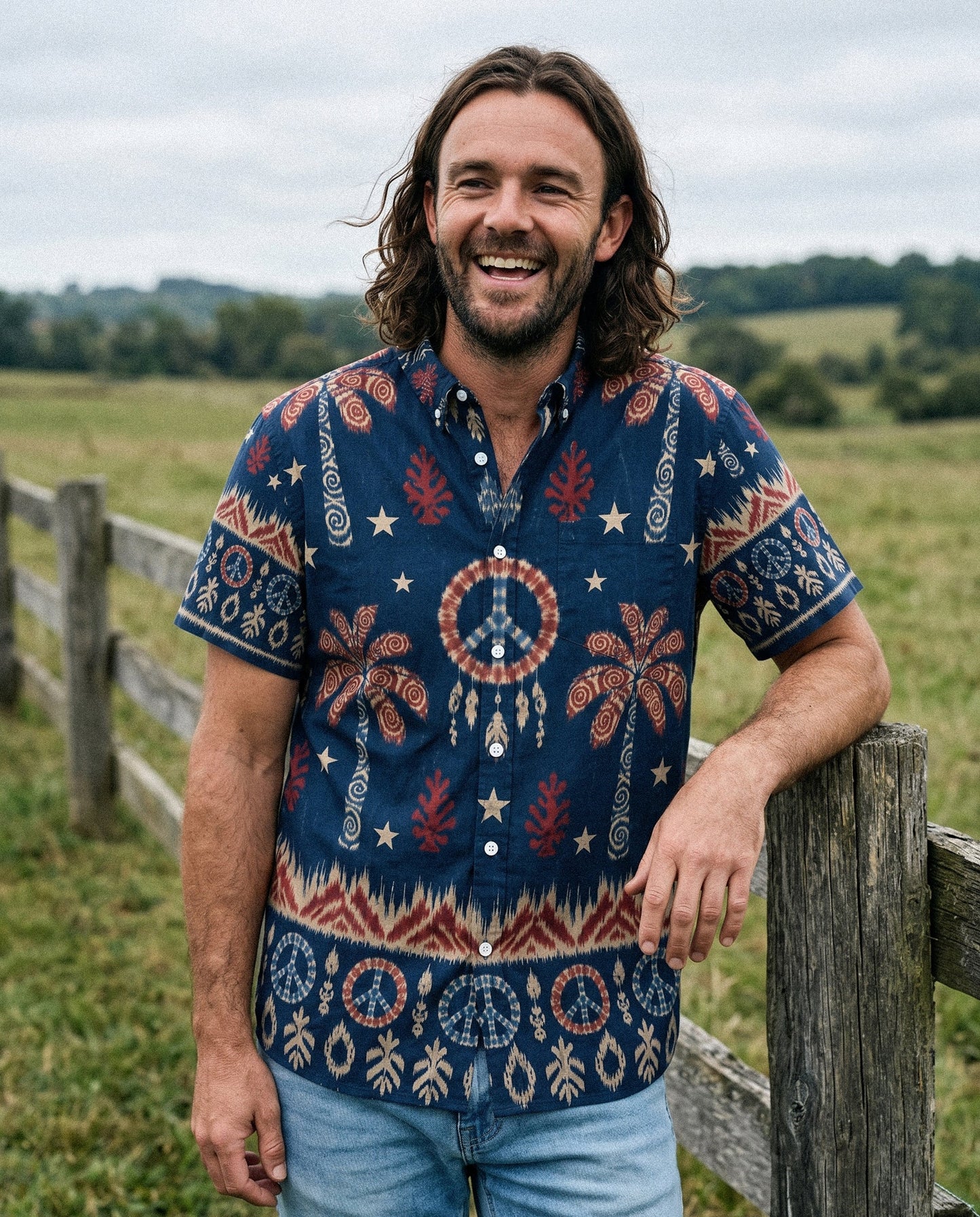 PEACE PALM IKAT BUTTON-DOWN COLLAR SHIRT - KMTM0906261