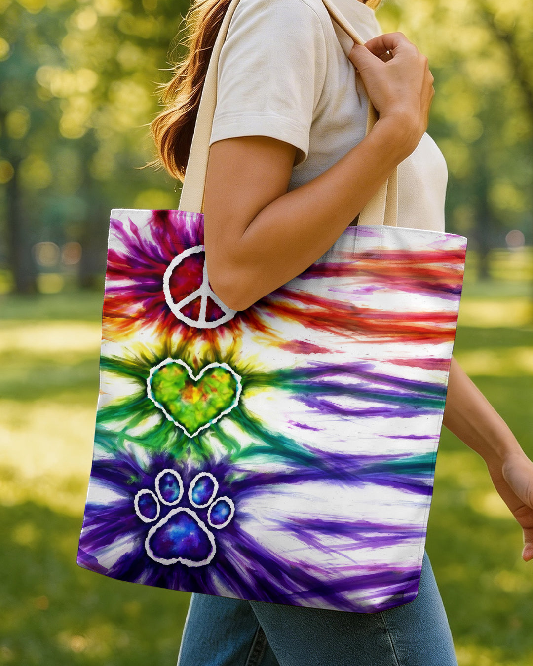 PEACE LOVE PAW PRINT SWIRL TOTE BAG  - TLHG1304265