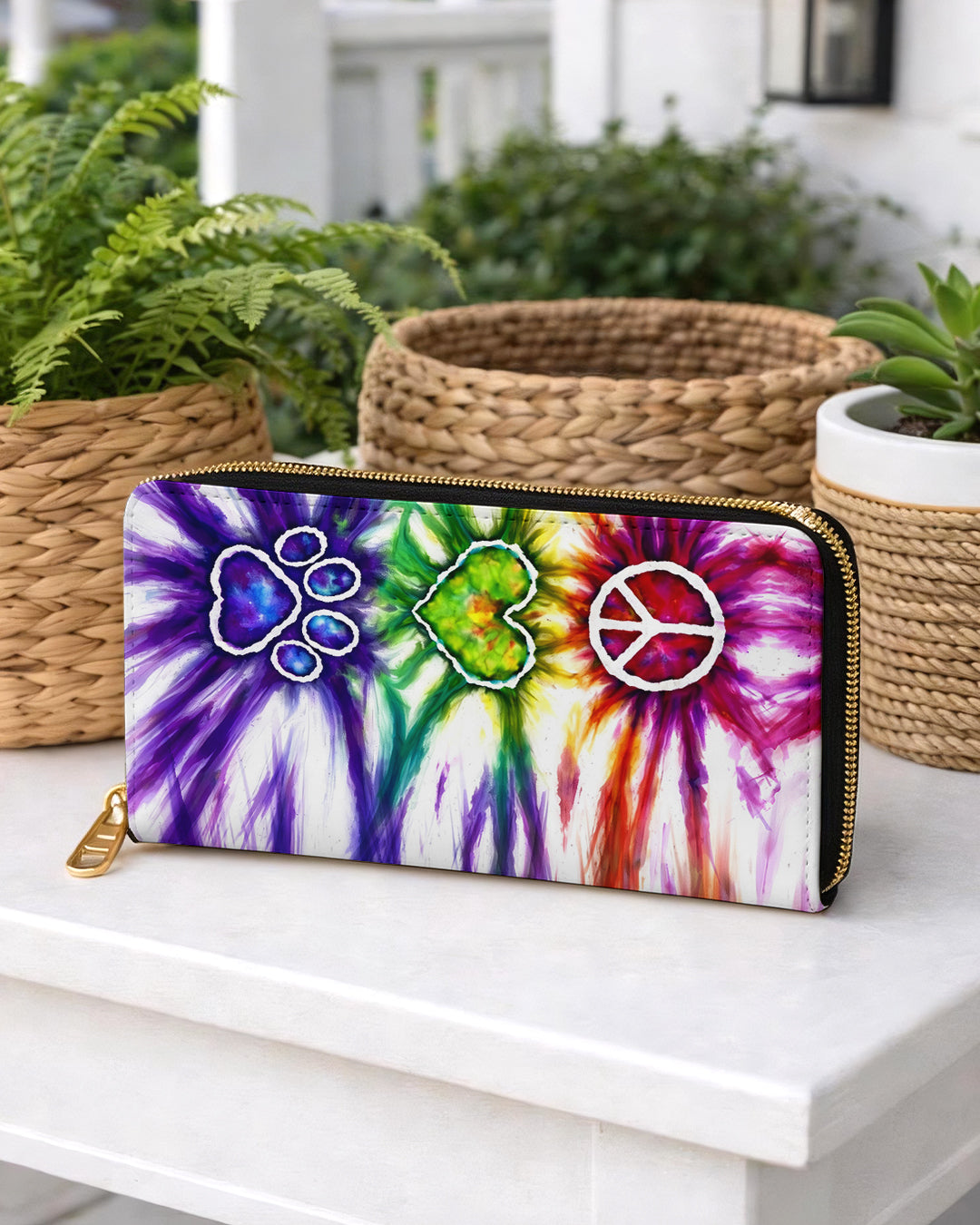 PEACE LOVE PAW PRINT ZIPPER LEATHER WALLET   - TLHG1504263