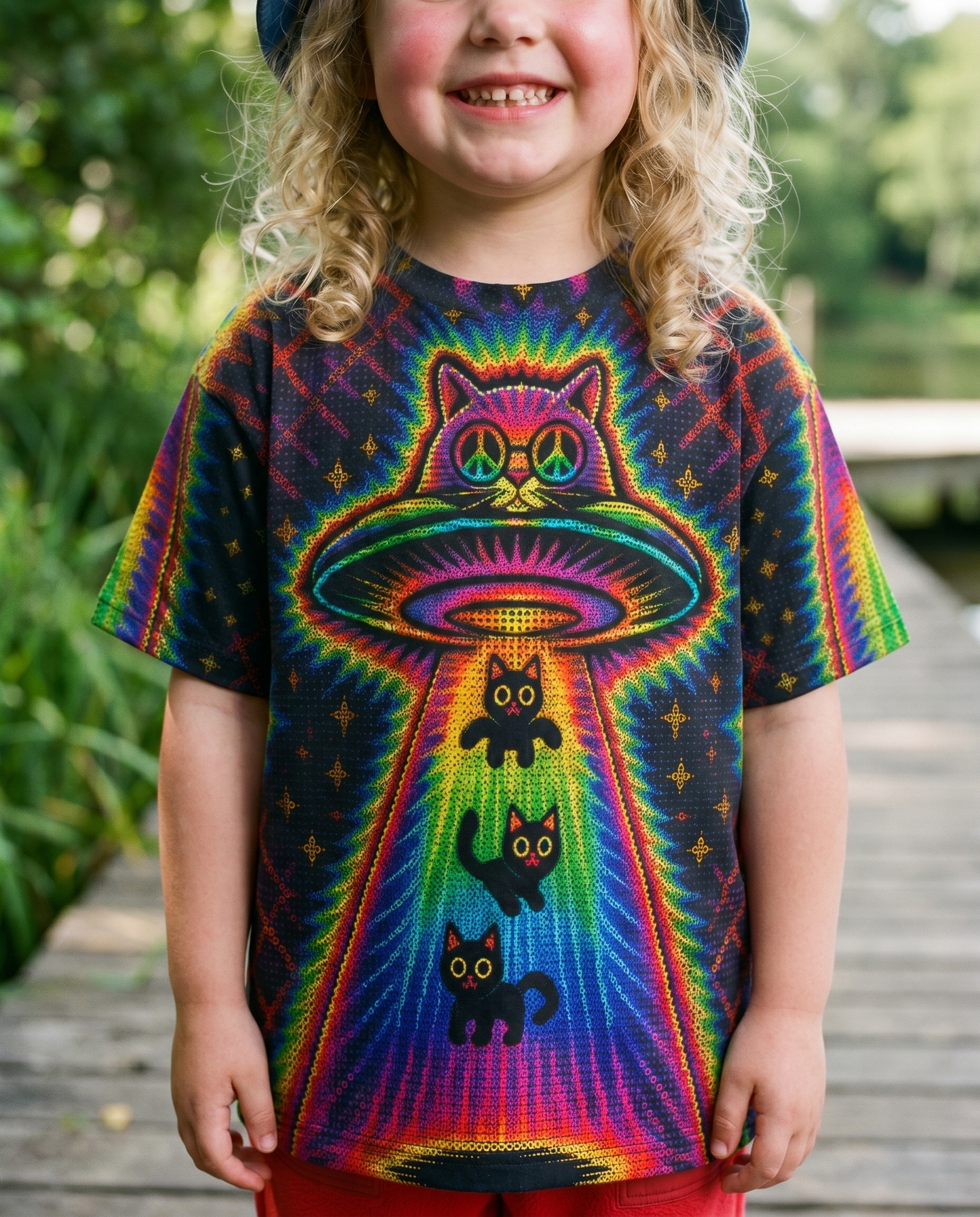 COSMIC CAT ABDUCTION PSYCHEDELIC RAINBOW BEAM  KIDS ALL OVER PRINT - KMTM1006261