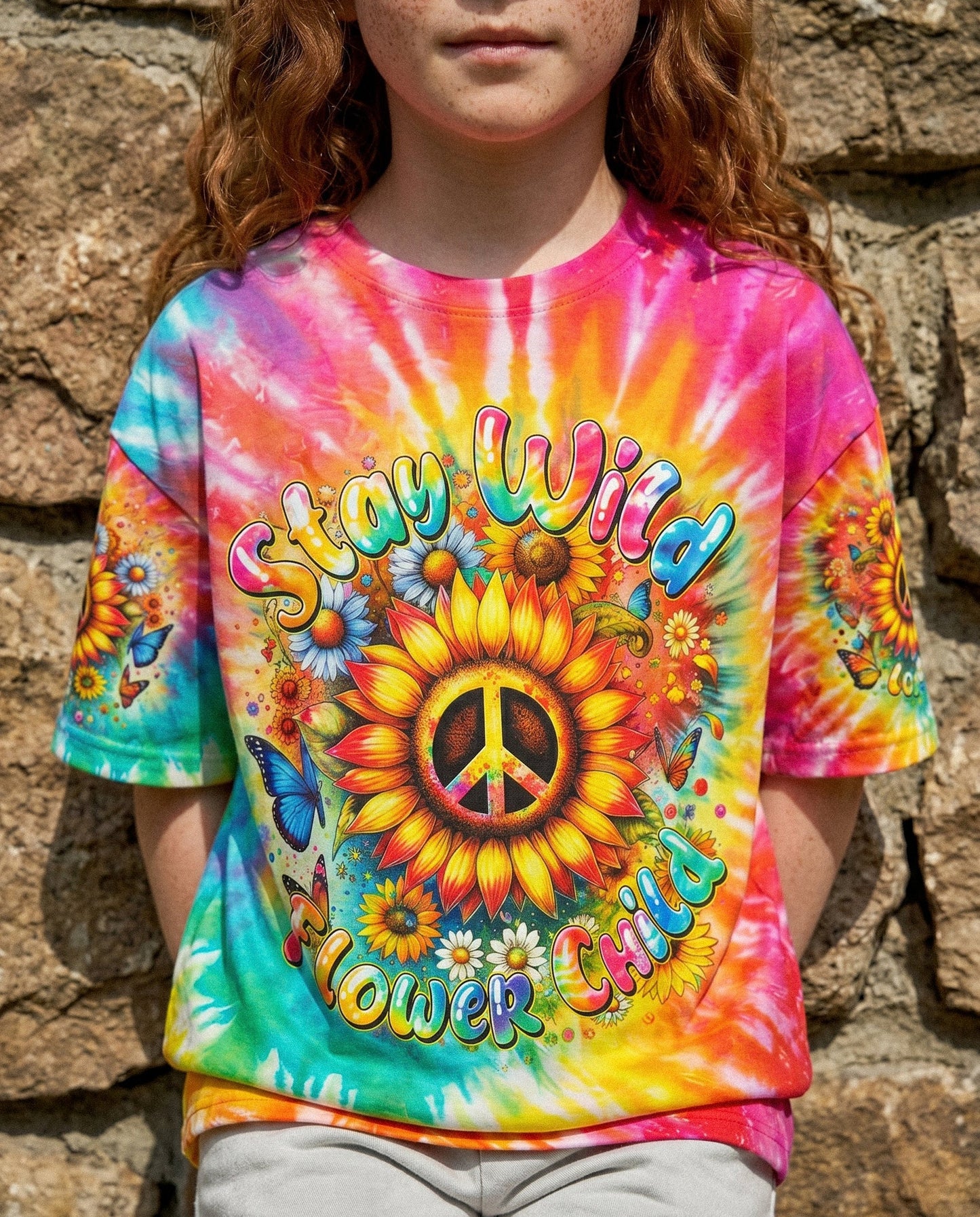 STAY WILD FLOWER CHILD TIE DYE KIDS ALL OVER PRINT - TYTM1912232