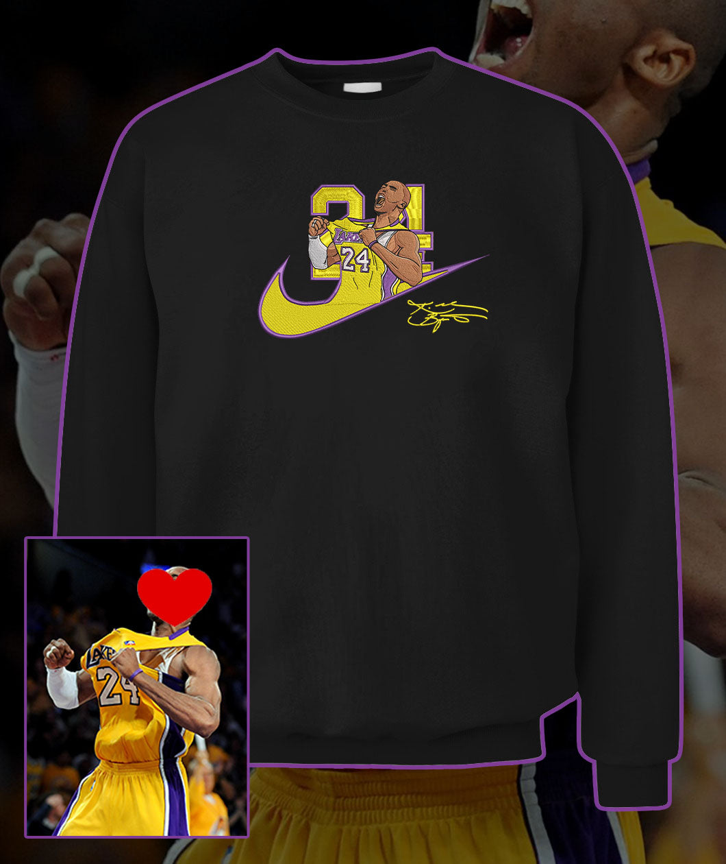 Personalized Embroidered Basketball Player With Signature Hoodie Sweatshirt T-Shirt