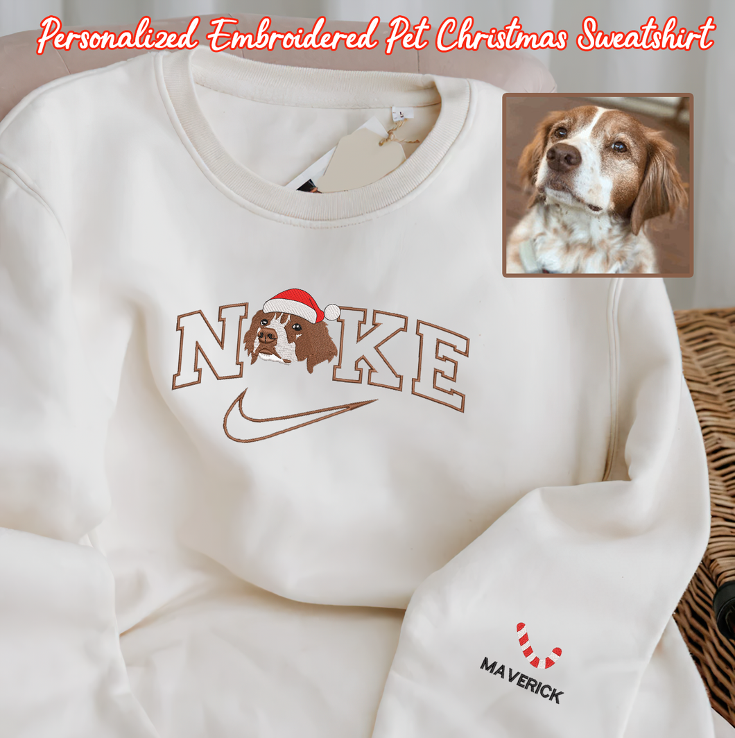 Personalized Embroidered Pet Dog Cat NKE Christmas Hoodie Sweatshirt T-Shirt