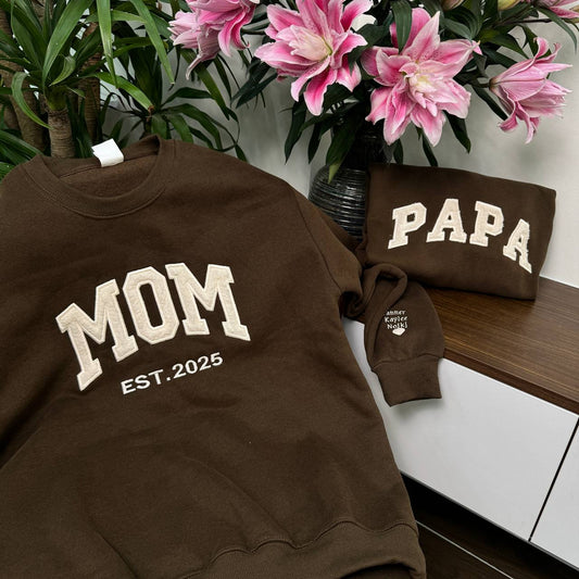 Mother's Day Personalized Fleece Fabric Embroidered Custom Text EST Hoodie Sweatshirt T-Shirt