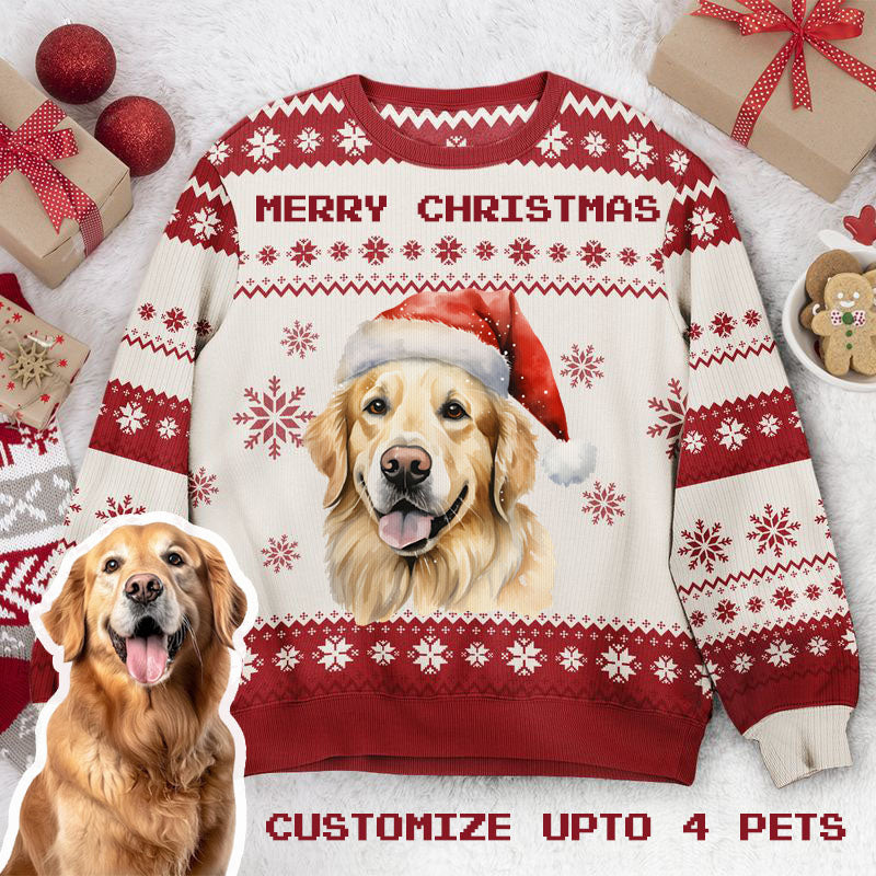 Personalized Pet Dog Cat Merry Christmas Imitation Knitted Sweatshirt