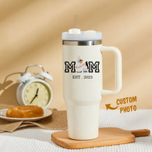 Load image into Gallery viewer, Mother&#39;s Day Mom Hearts Personalized Text 40oz Insulated Mug with Handle and Straw Stainless Steel Custom Travel Cup Gift for Family Friends Couples
