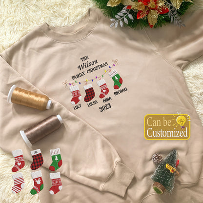 Personalized Embroidered Family Stockings Names Christmas Hoodie Sweatshirt T-Shirt