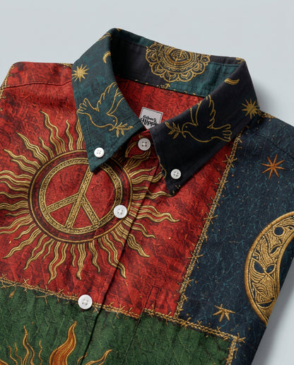 BOHO PEACE SYMBOL VINTAGE BUTTON-DOWN COLLAR SHIRT - KMTM0106261