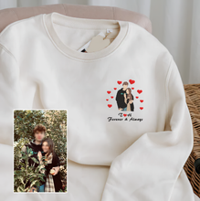 Load image into Gallery viewer, Valentine Personalized Embroidered Couple With Hearts Hoodie Sweatshirt T-Shirt
