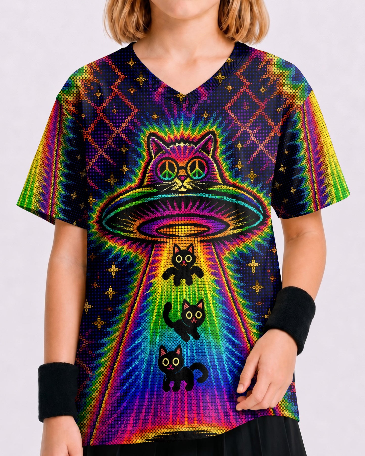 COSMIC CAT ABDUCTION PSYCHEDELIC RAINBOW BEAM  KIDS ALL OVER PRINT - KMTM1006261