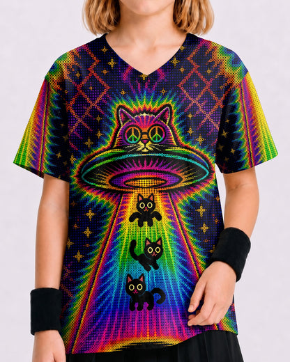 COSMIC CAT ABDUCTION PSYCHEDELIC RAINBOW BEAM  KIDS ALL OVER PRINT - KMTM1006261
