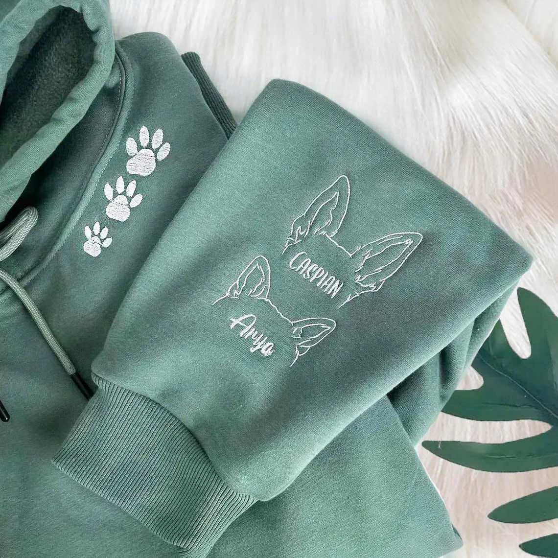 Personalized Embroidered Dog Ears with Personalized Names And Paw Sweatshirt Hoodie T-Shirt