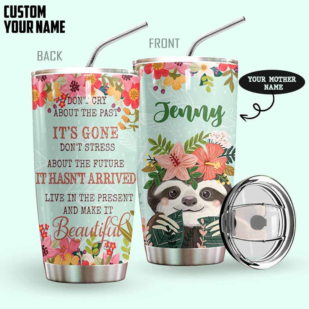 Sloth Flowers Personalized Tumbler