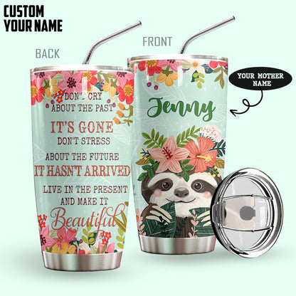 Sloth Flowers Personalized Tumbler