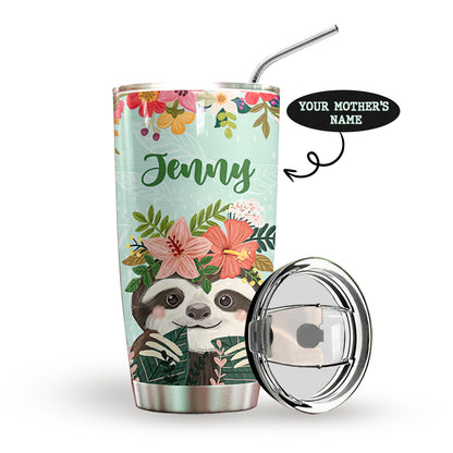 Sloth Flowers Personalized Tumbler
