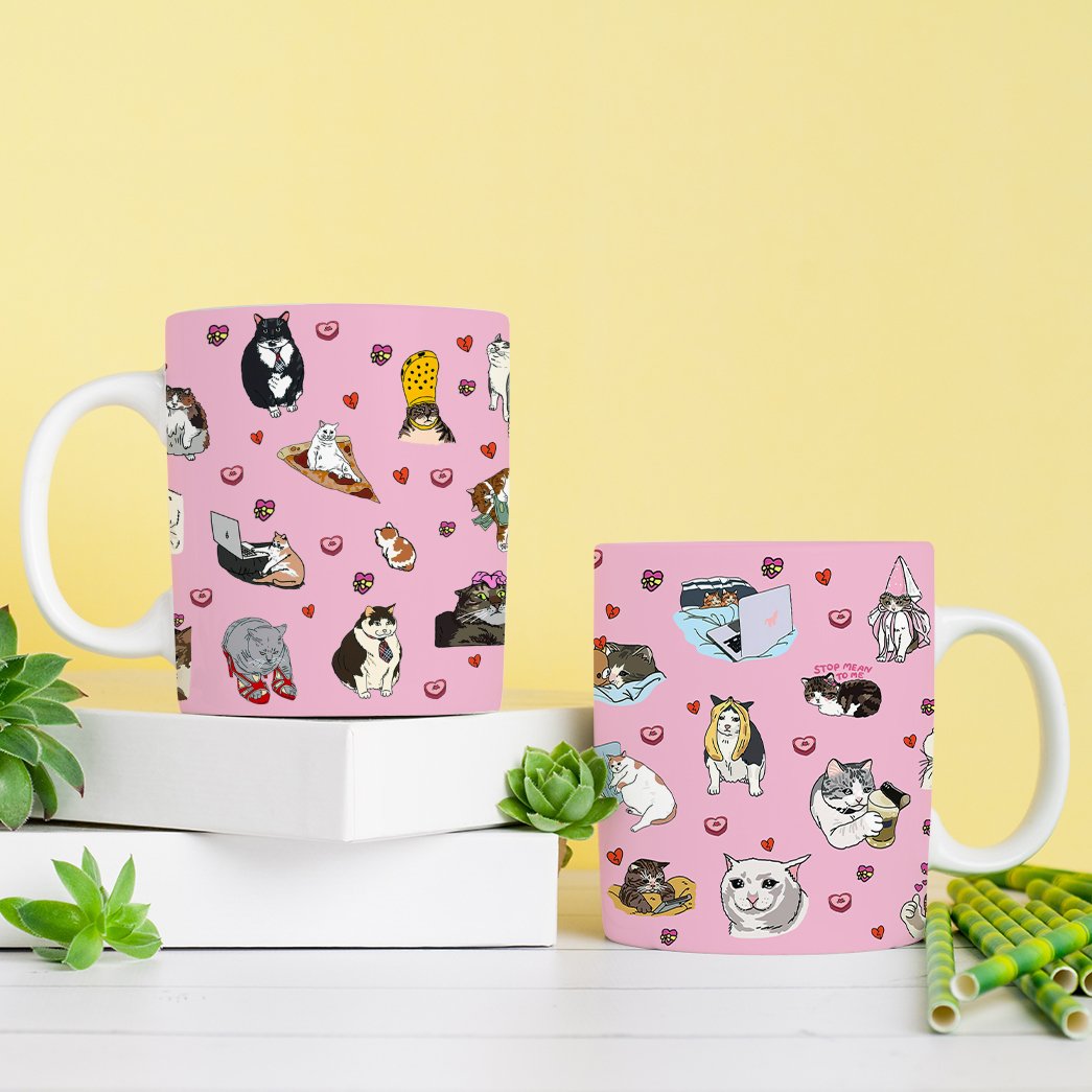 Sad Cat Meme Pink Custom Coffee Mug