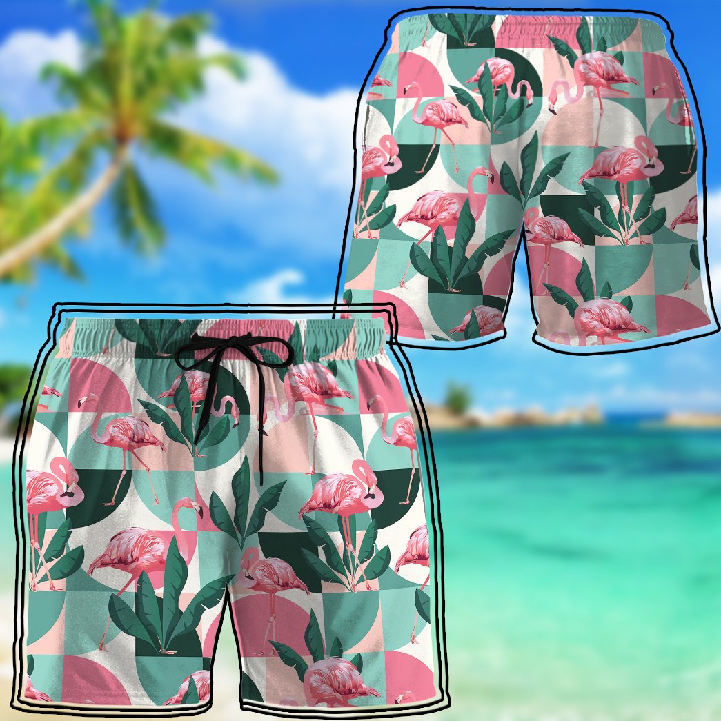 Pink Flamingo Hawaiian Beach Short