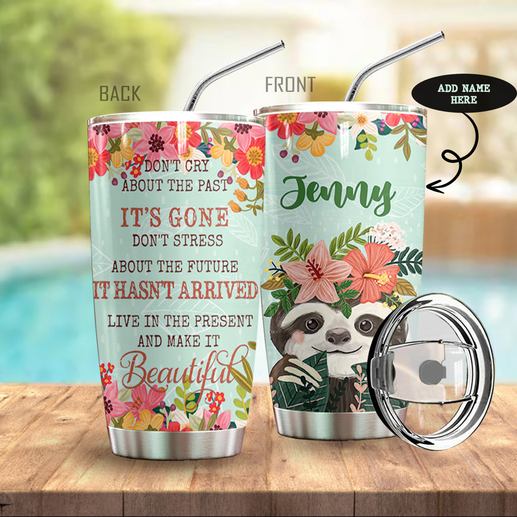 Sloth Flowers Personalized Tumbler