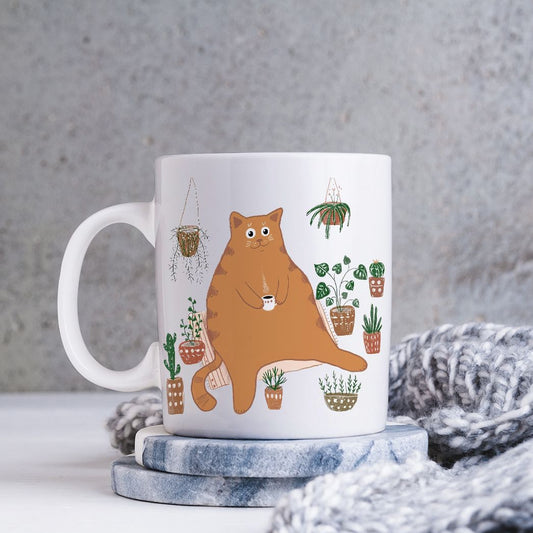 Cute Orange Cat With Plants Coffee Mug