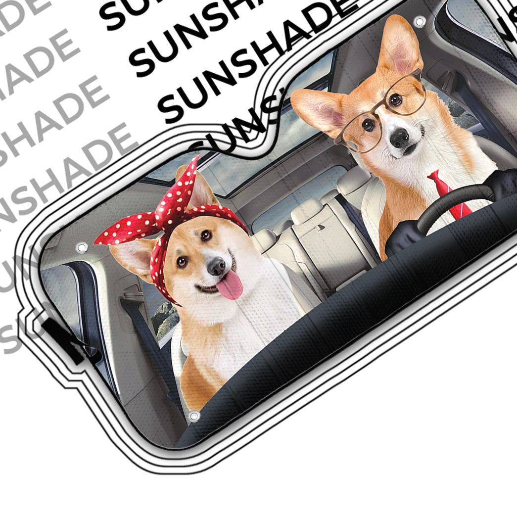 Adorable Couple Corgi Dogs Car Auto Sunshade