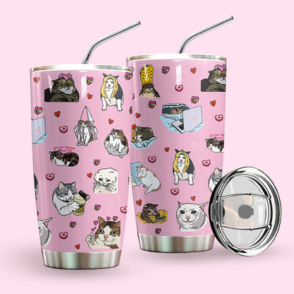 Sad Cat Meme Pink Custom Tumbler