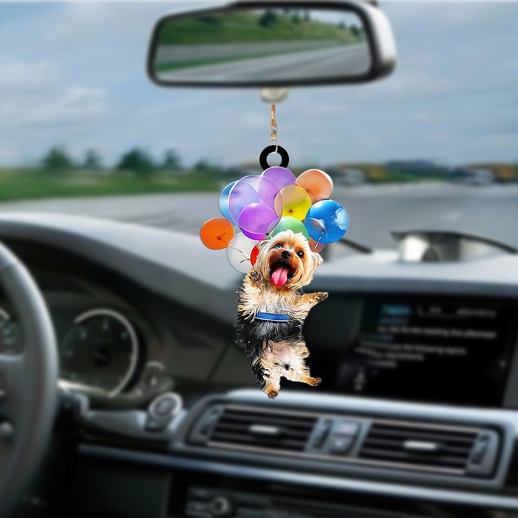 Yorkshire Terrier Dog Fly With Bubbles Car Hanging Ornament