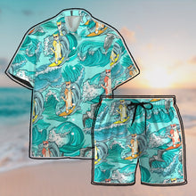 Load image into Gallery viewer, Cat Surfing Hawaii Button Shirt
