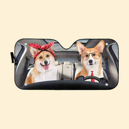Adorable Couple Corgi Dogs Car Auto Sunshade